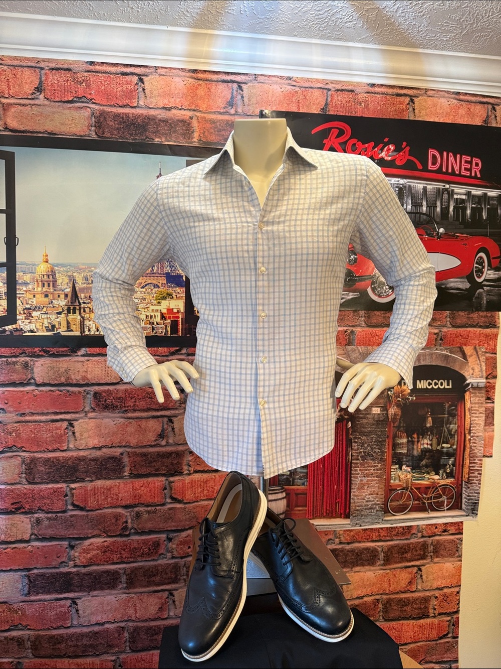 Hugo Boss Light Blue & gray Plaid Button Shirt